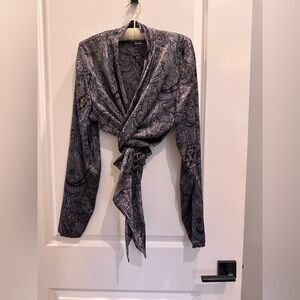 Carlisle Like New Paisley Wrap Silk Spandex Blouse - Black Gray Lavender 16